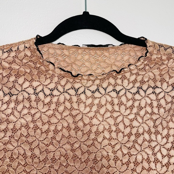 Zara Trafaluc Peach Allover Sheer Lace High Neck Boxy Top Small Women’s - Picture 2 of 9